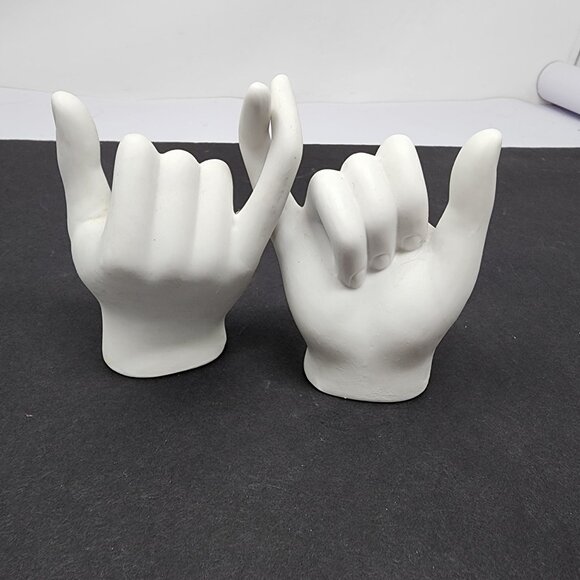 Ceramic Hand Gesture Salt & Pepper Shakers Set White Matte Modern Art - Picture 4 of 6